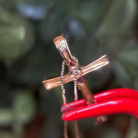 14k Gold Rubies/Diamond Cross Necklace - Picture 7 of 12